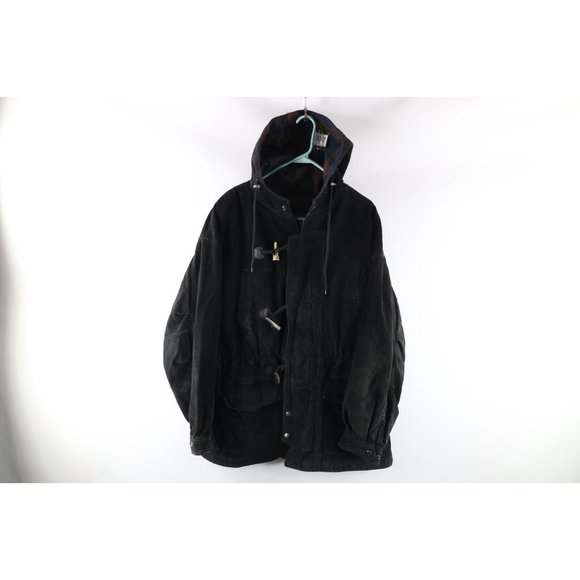 Vtg 90s Streetwear Mens XL Distressed Suede Leather Toggle Button Parka Jacket